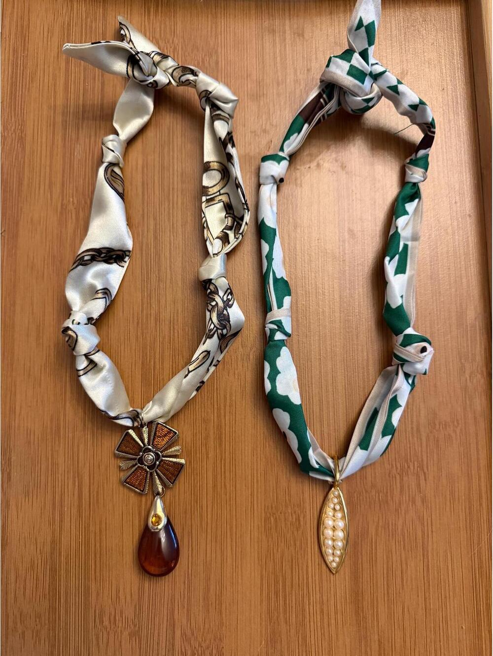 2 vintage charm scarf necklaces
